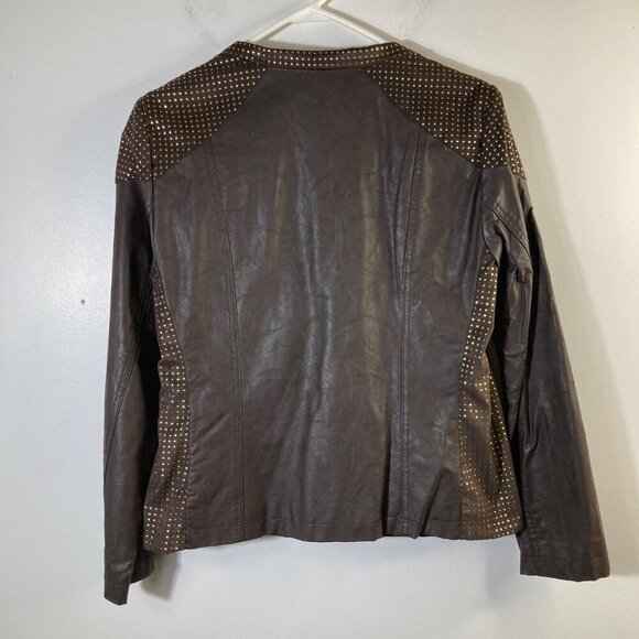 Womens Chicos Faux Leather Studded Moto Jacket Brown Gold M PU Viscose Polyester - Picture 2 of 9